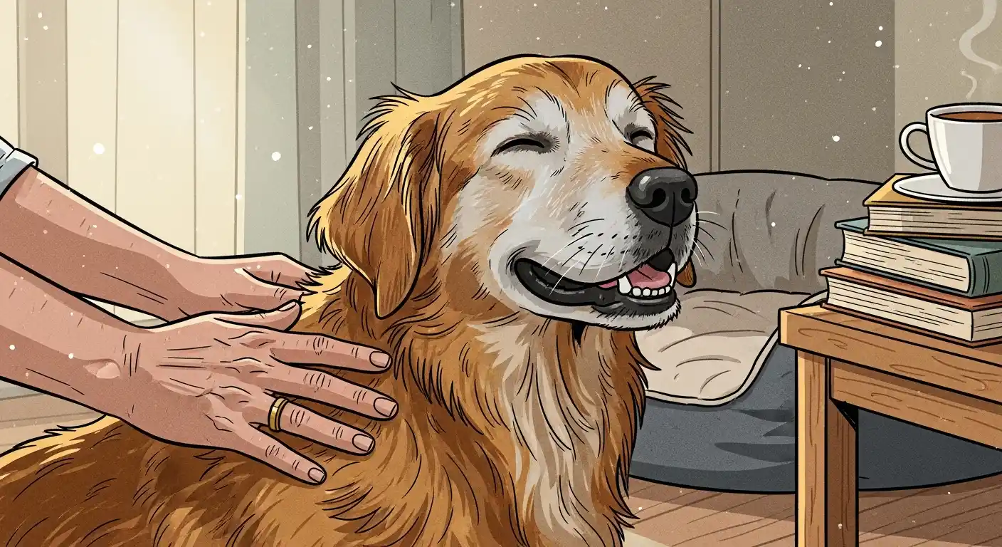 Happy senior dog receiving a gentle massage