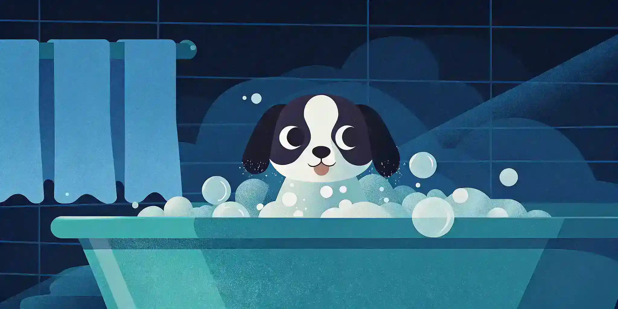 Puppy in a bathtub getting washed